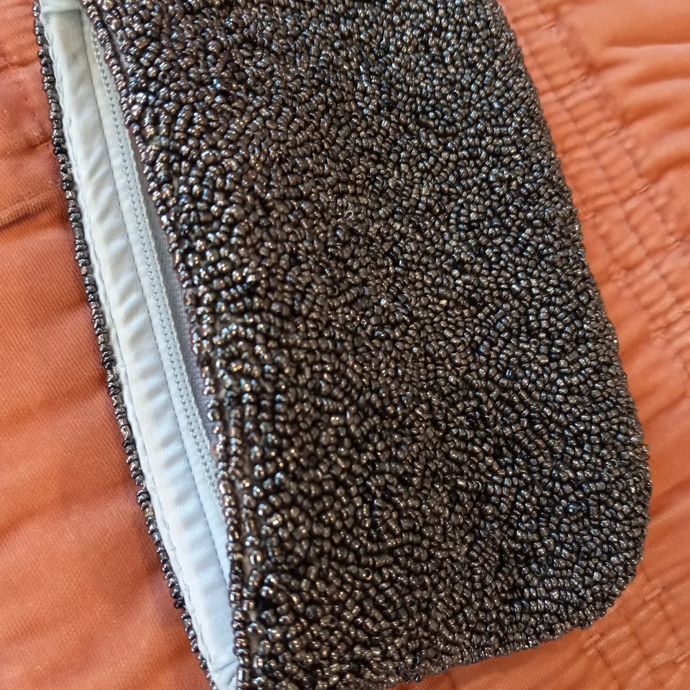 Chan Luu Black Beaded Clutch with Silver Hardware